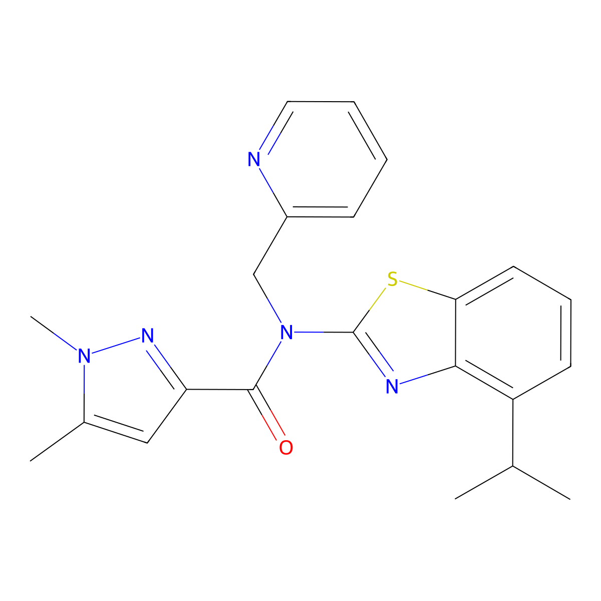 N-(4-isopropylbenzo[d]thiazol-2-yl)-1,5-dimethyl-N-(pyridin-2-ylmethyl)-1H-pyrazole-3-carboxamide molecular structure, CAS 1013797-91-5