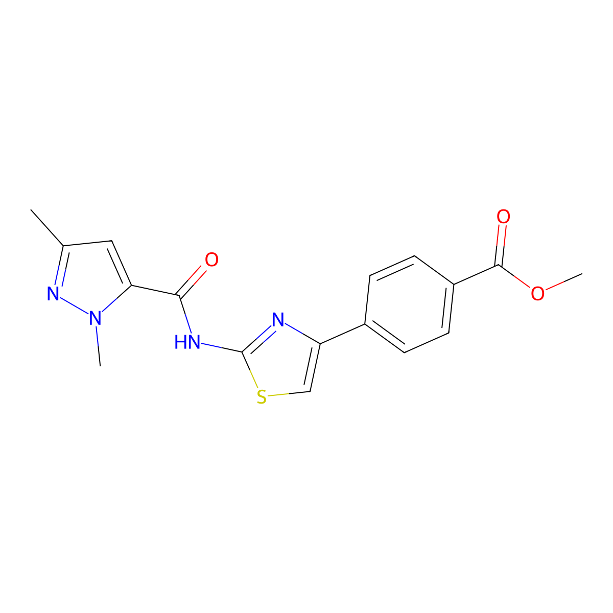 methyl 4-(2-(1,3-dimethyl-1H-pyrazole-5-carboxamido)thiazol-4-yl)benzoate molecular structure, CAS 1013797-98-2