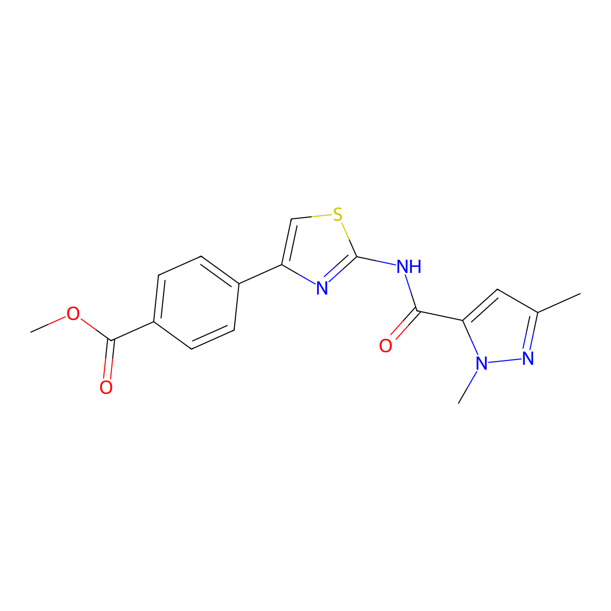 methyl 4-(2-(1,3-dimethyl-1H-pyrazole-5-carboxamido)thiazol-4-yl)benzoate molecular structure, CAS 1013797-98-2