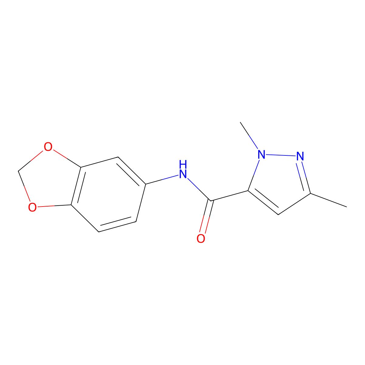 N-(benzo[d][1,3]dioxol-5-yl)-1,3-dimethyl-1H-pyrazole-5-carboxamide molecular structure, CAS 1013798-07-6