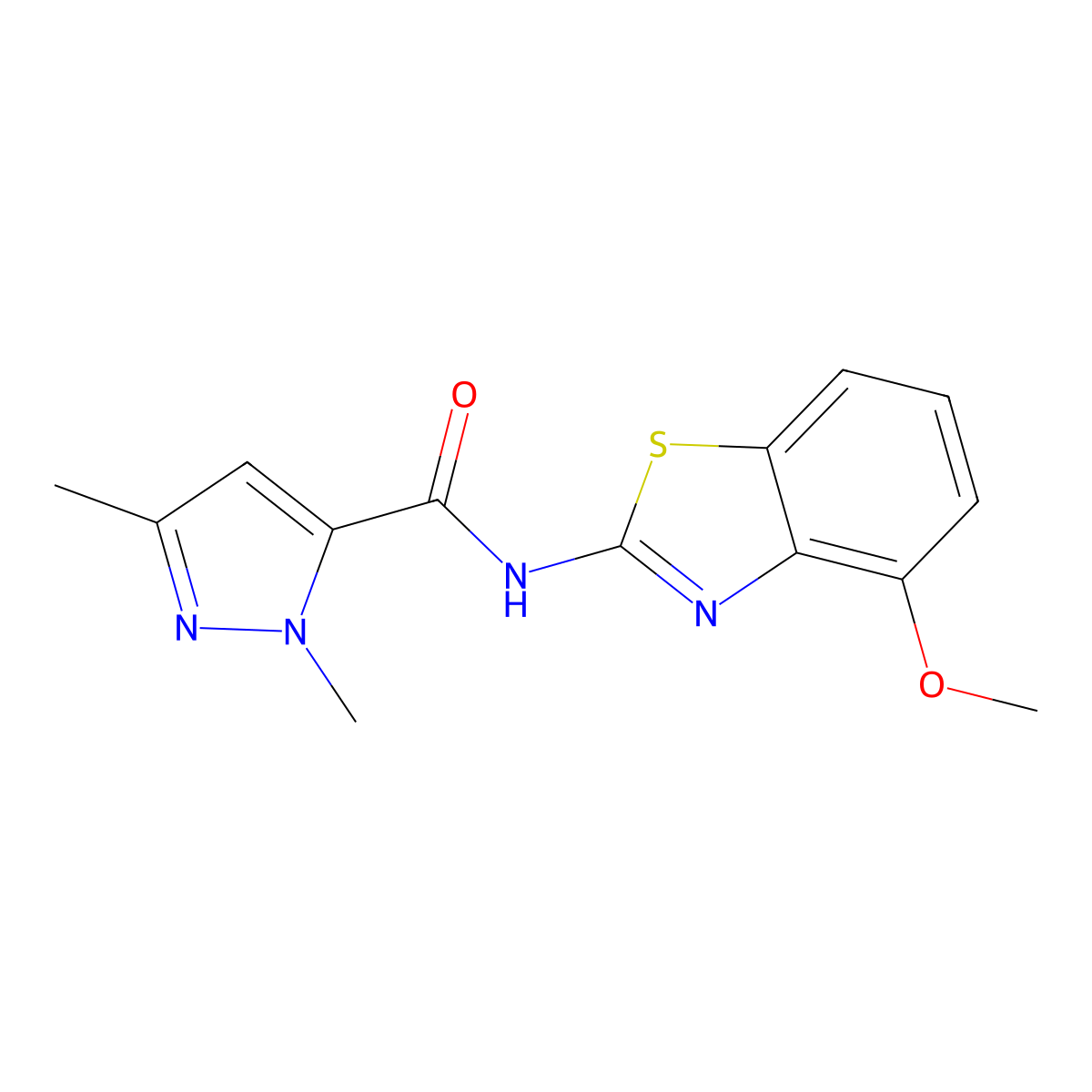 N-(4-methoxybenzo[d]thiazol-2-yl)-1,3-dimethyl-1H-pyrazole-5-carboxamide molecular structure, CAS 1013798-29-2