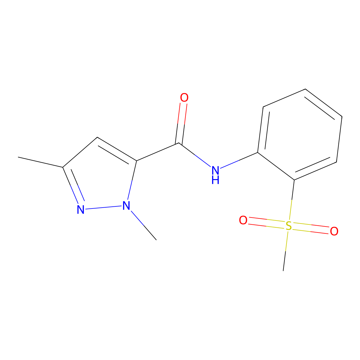1,3-dimethyl-N-(2-(methylsulfonyl)phenyl)-1H-pyrazole-5-carboxamide molecular structure, CAS 1013798-44-1