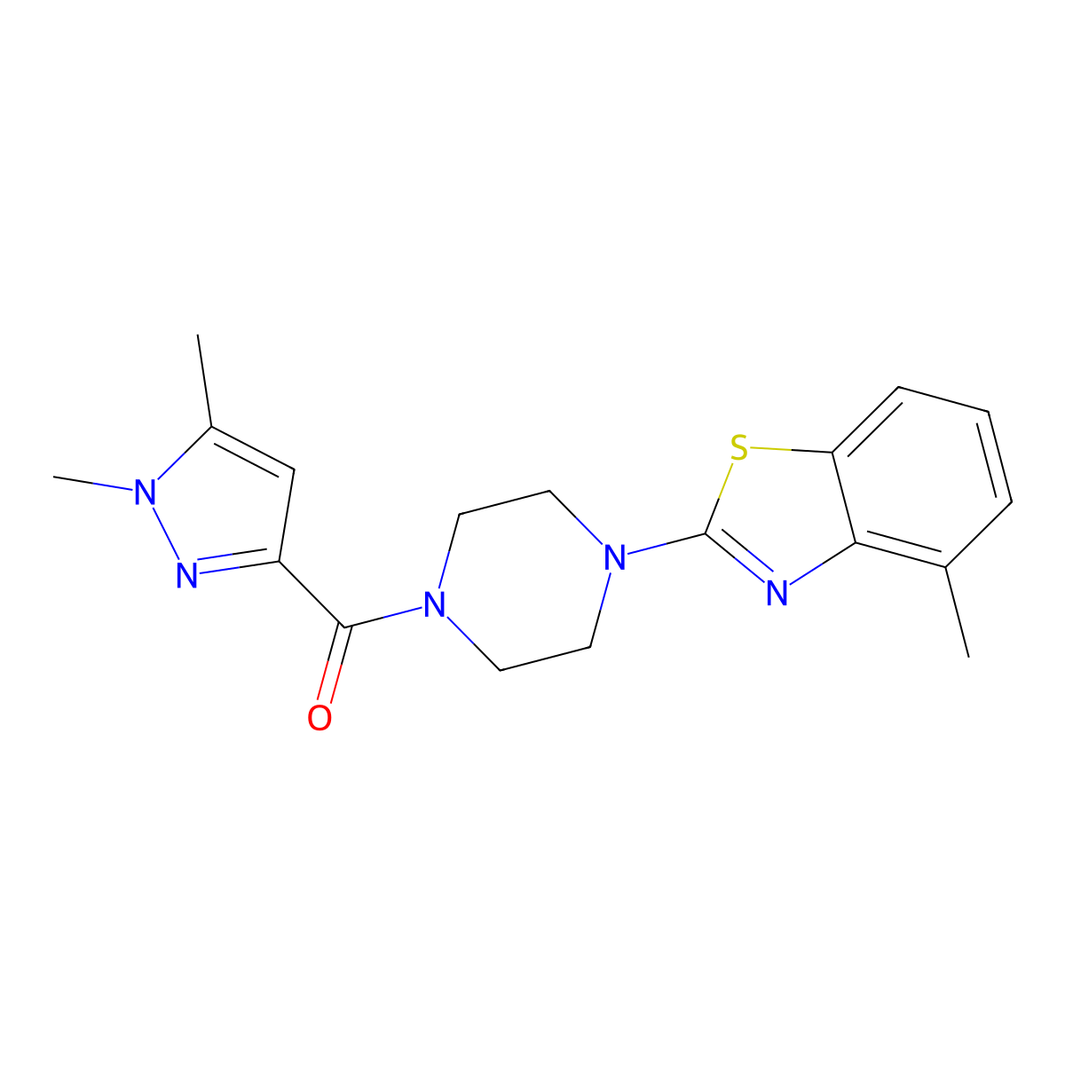 (1,5-dimethyl-1H-pyrazol-3-yl)(4-(4-methylbenzo[d]thiazol-2-yl)piperazin-1-yl)methanone molecular structure, CAS 1013798-49-6