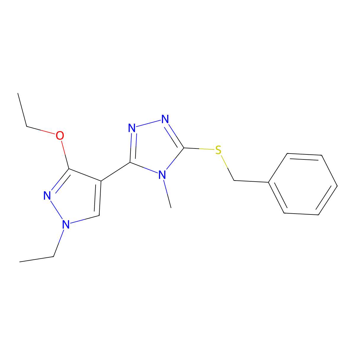 3-(benzylthio)-5-(3-ethoxy-1-ethyl-1H-pyrazol-4-yl)-4-methyl-4H-1,2,4-triazole molecular structure, CAS 1013799-26-2