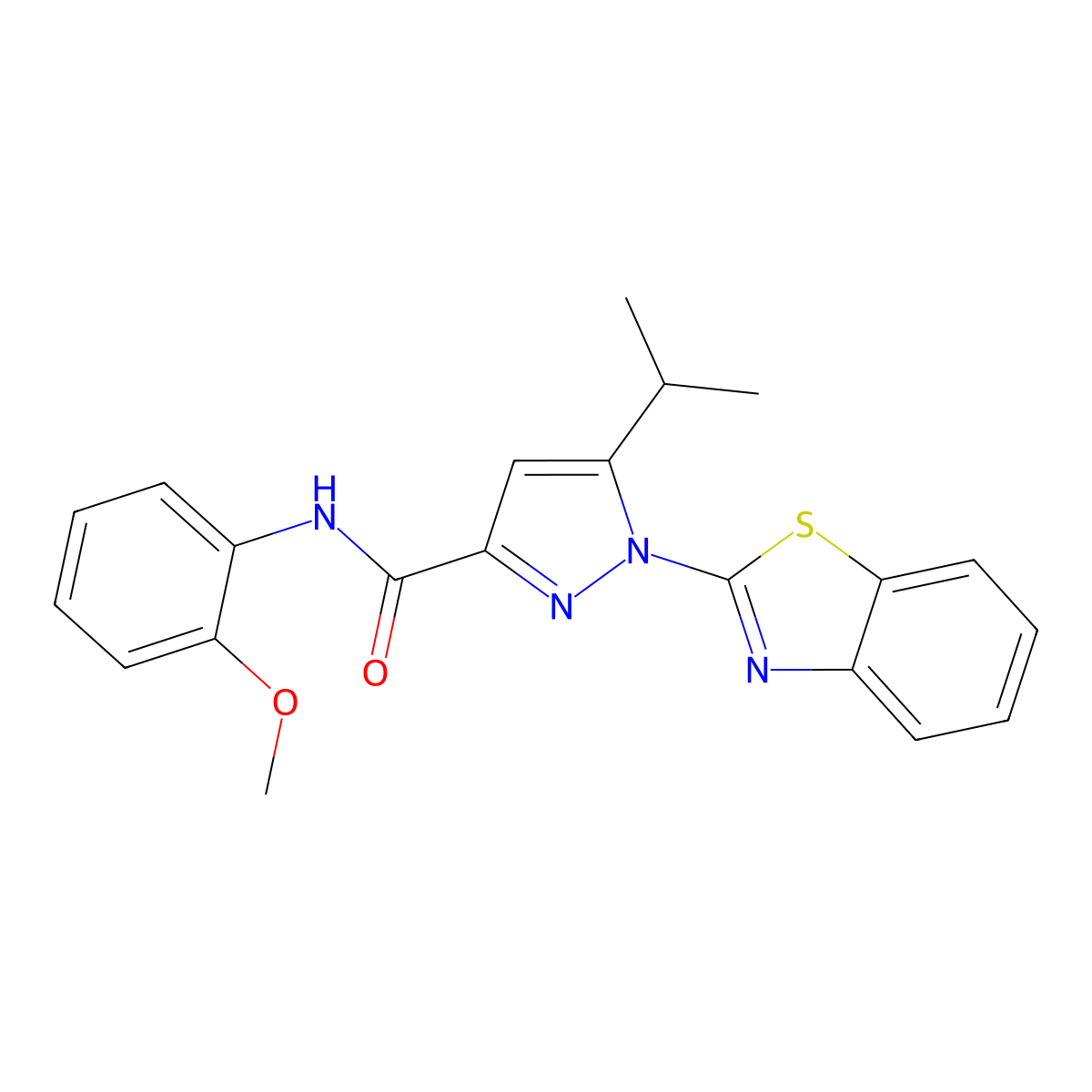 1-(benzo[d]thiazol-2-yl)-5-isopropyl-N-(2-methoxyphenyl)-1H-pyrazole-3-carboxamide molecular structure, CAS 1013804-45-9