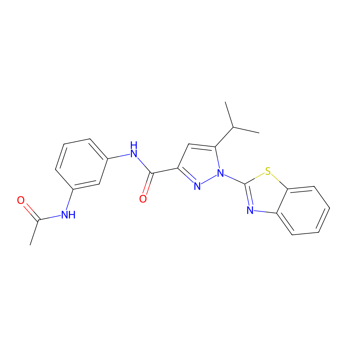N-(3-acetamidophenyl)-1-(benzo[d]thiazol-2-yl)-5-isopropyl-1H-pyrazole-3-carboxamide molecular structure, CAS 1013804-47-1