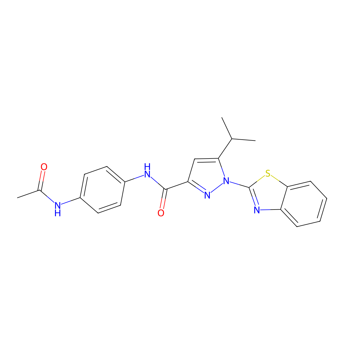 N-(4-acetamidophenyl)-1-(benzo[d]thiazol-2-yl)-5-isopropyl-1H-pyrazole-3-carboxamide molecular structure, CAS 1013804-49-3