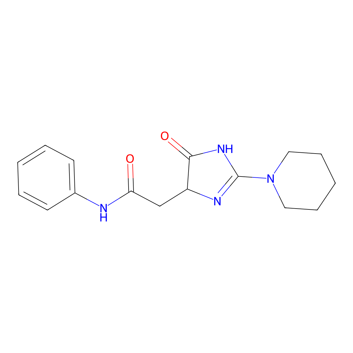 2-[4-oxo-2-(piperidin-1-yl)-4,5-dihydro-1H-imidazol-5-yl]-N-phenylacetamide molecular structure, CAS 1013804-50-6