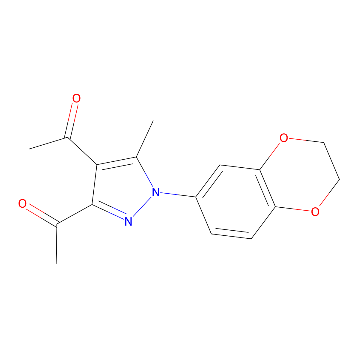 1-[3-Acetyl-1-(2,3-dihydro-1,4-benzodioxin-6-yl)-5-methylpyrazol-4-yl]ethanone molecular structure, CAS 1013804-95-9