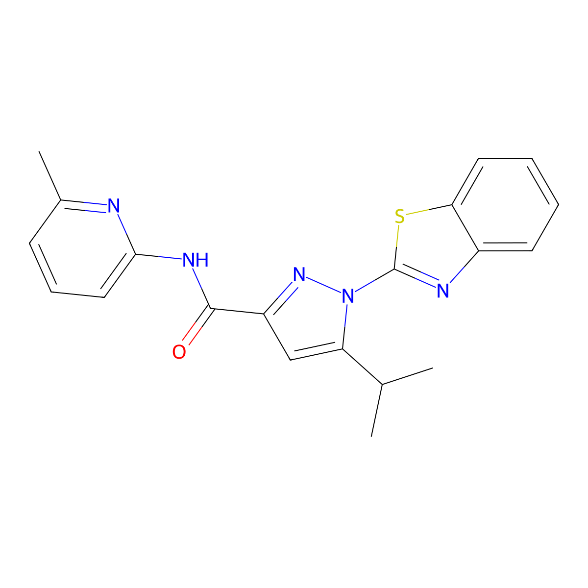 1-(benzo[d]thiazol-2-yl)-5-isopropyl-N-(6-methylpyridin-2-yl)-1H-pyrazole-3-carboxamide molecular structure, CAS 1013805-35-0