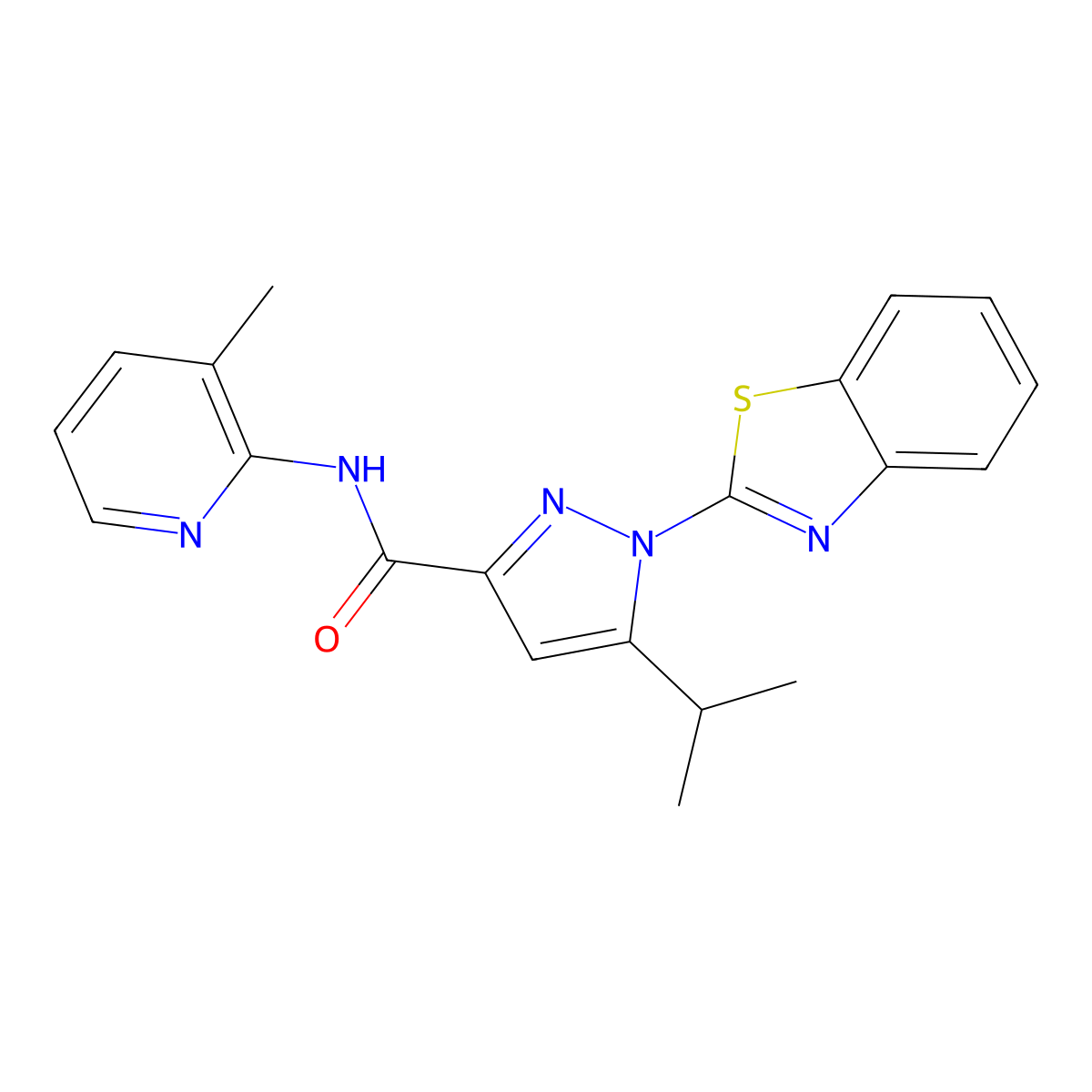 1-(benzo[d]thiazol-2-yl)-5-isopropyl-N-(3-methylpyridin-2-yl)-1H-pyrazole-3-carboxamide molecular structure, CAS 1013805-53-2