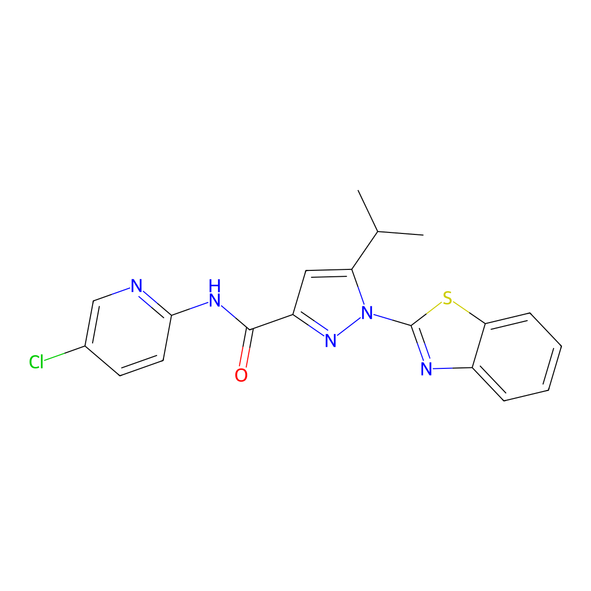 1-(benzo[d]thiazol-2-yl)-N-(5-chloropyridin-2-yl)-5-isopropyl-1H-pyrazole-3-carboxamide molecular structure, CAS 1013805-57-6