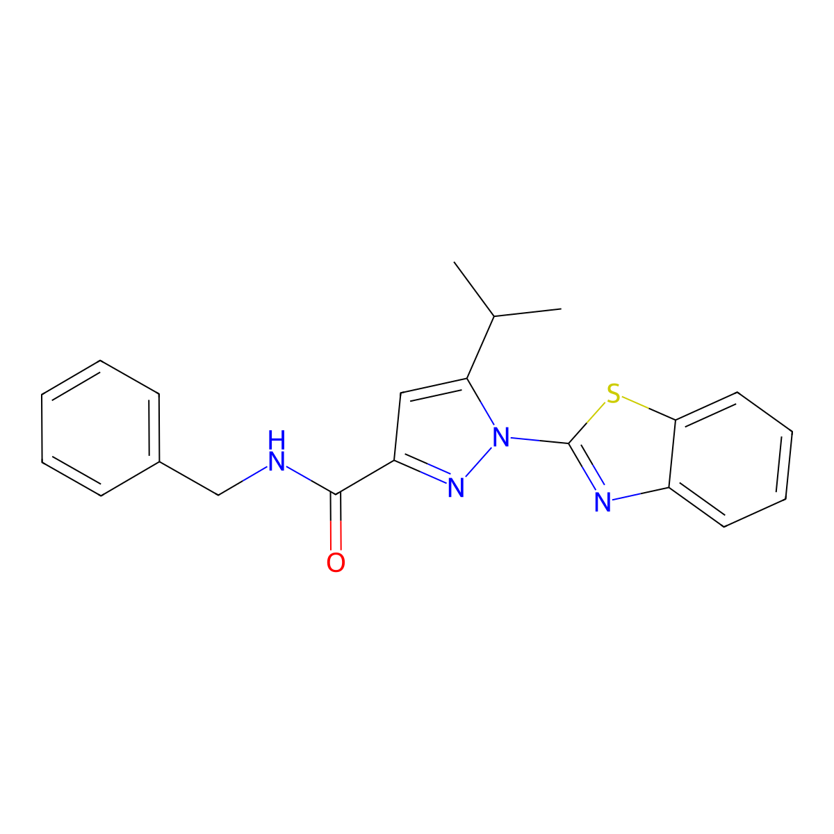 1-(benzo[d]thiazol-2-yl)-N-benzyl-5-isopropyl-1H-pyrazole-3-carboxamide molecular structure, CAS 1013806-04-6