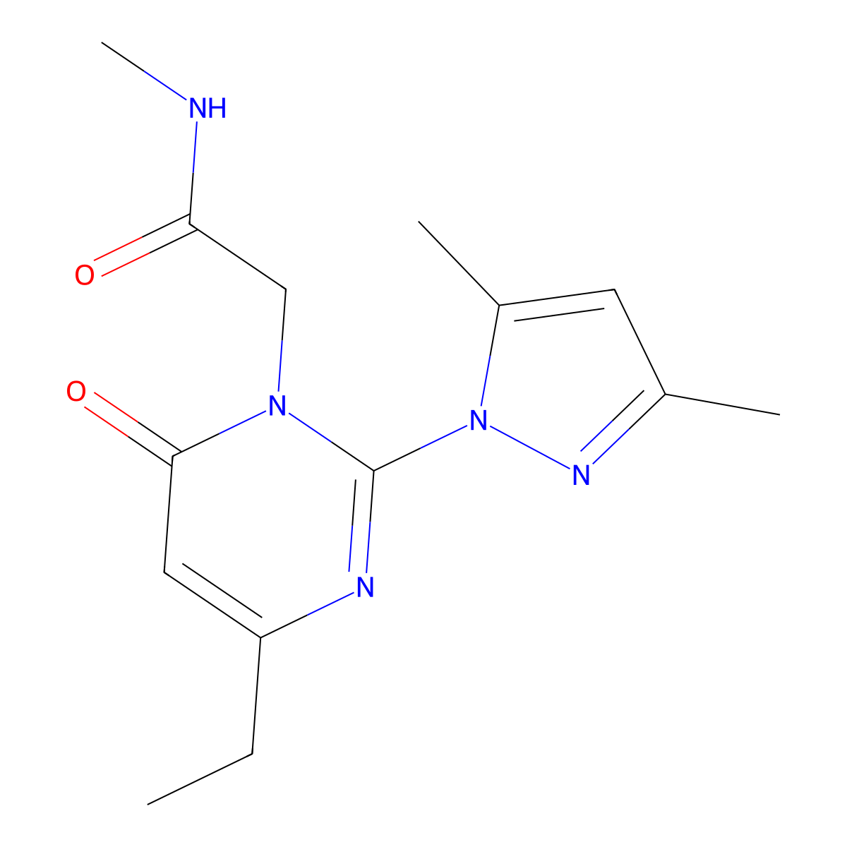 2-(2-(3,5-dimethyl-1H-pyrazol-1-yl)-4-ethyl-6-oxopyrimidin-1(6H)-yl)-N-methylacetamide molecular structure, CAS 1013806-15-9