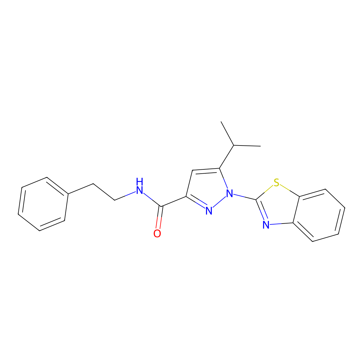 1-(benzo[d]thiazol-2-yl)-5-isopropyl-N-phenethyl-1H-pyrazole-3-carboxamide molecular structure, CAS 1013806-27-3