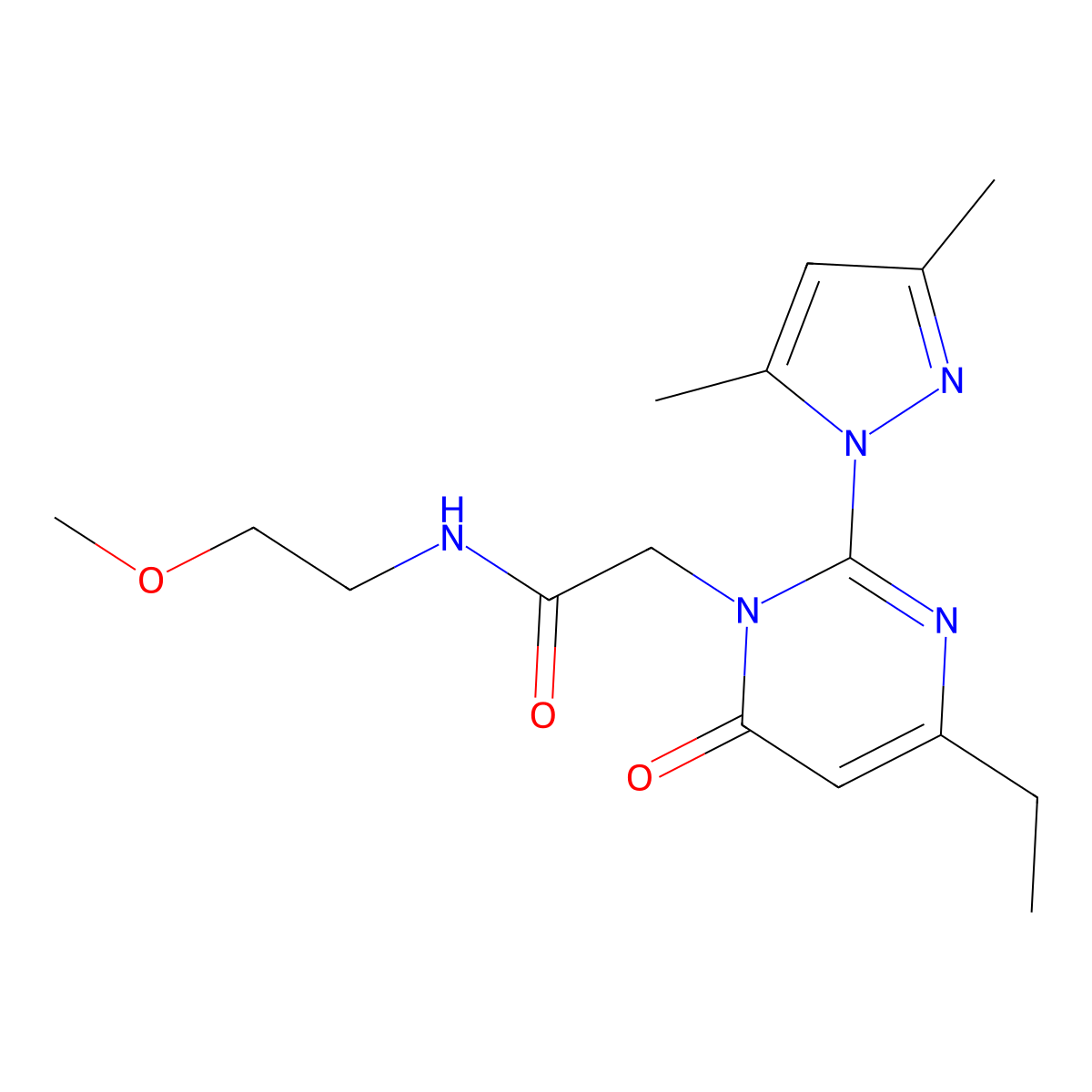 2-(2-(3,5-dimethyl-1H-pyrazol-1-yl)-4-ethyl-6-oxopyrimidin-1(6H)-yl)-N-(2-methoxyethyl)acetamide molecular structure, CAS 1013806-35-3