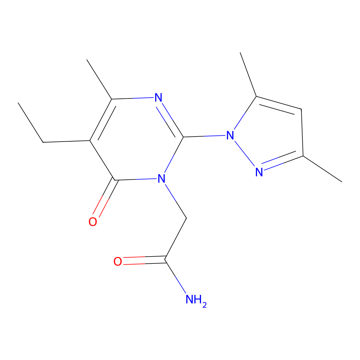 2-(2-(3,5-dimethyl-1H-pyrazol-1-yl)-5-ethyl-4-methyl-6-oxopyrimidin-1(6H)-yl)acetamide molecular structure, CAS 1013806-49-9
