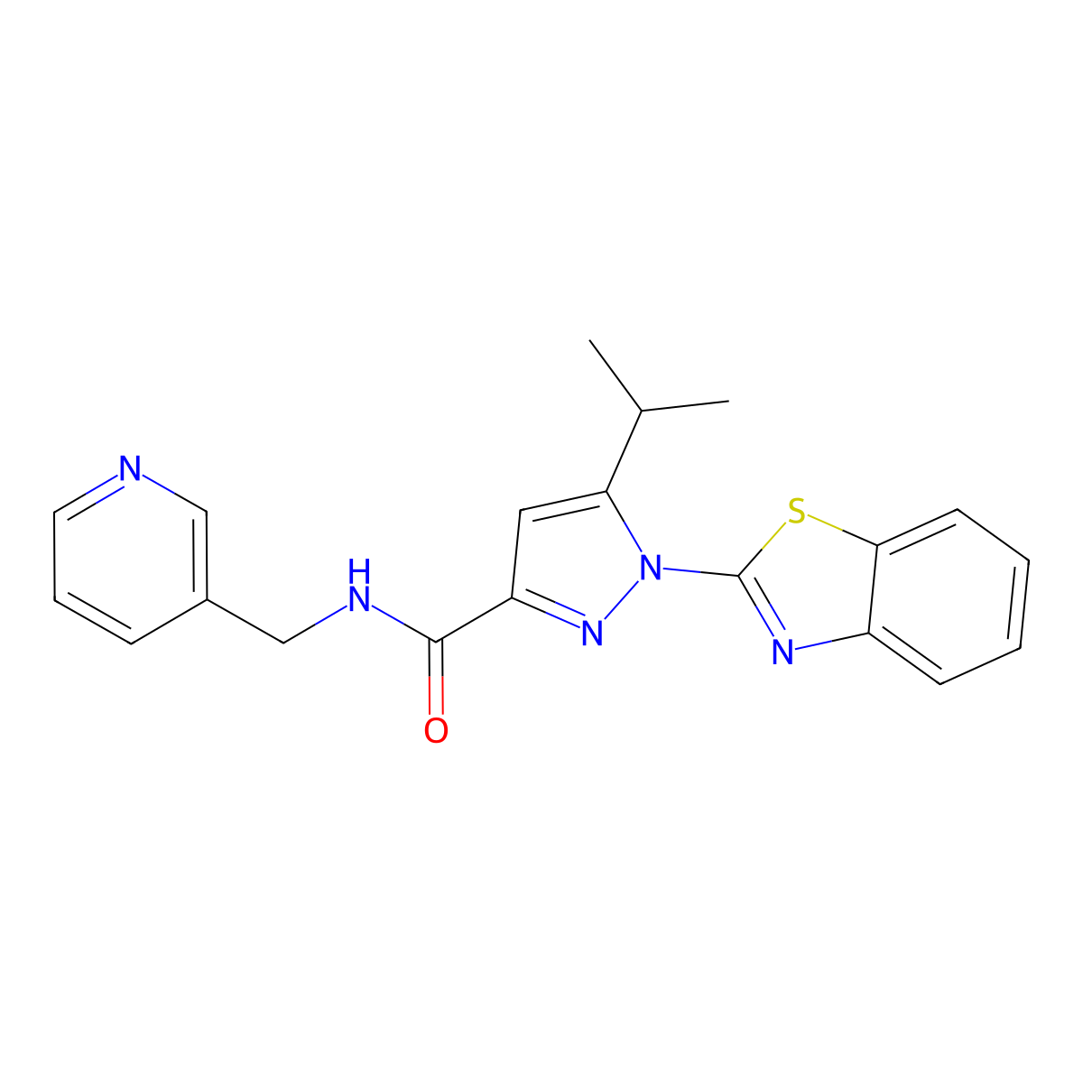 1-(benzo[d]thiazol-2-yl)-5-isopropyl-N-(pyridin-3-ylmethyl)-1H-pyrazole-3-carboxamide molecular structure, CAS 1013806-55-7