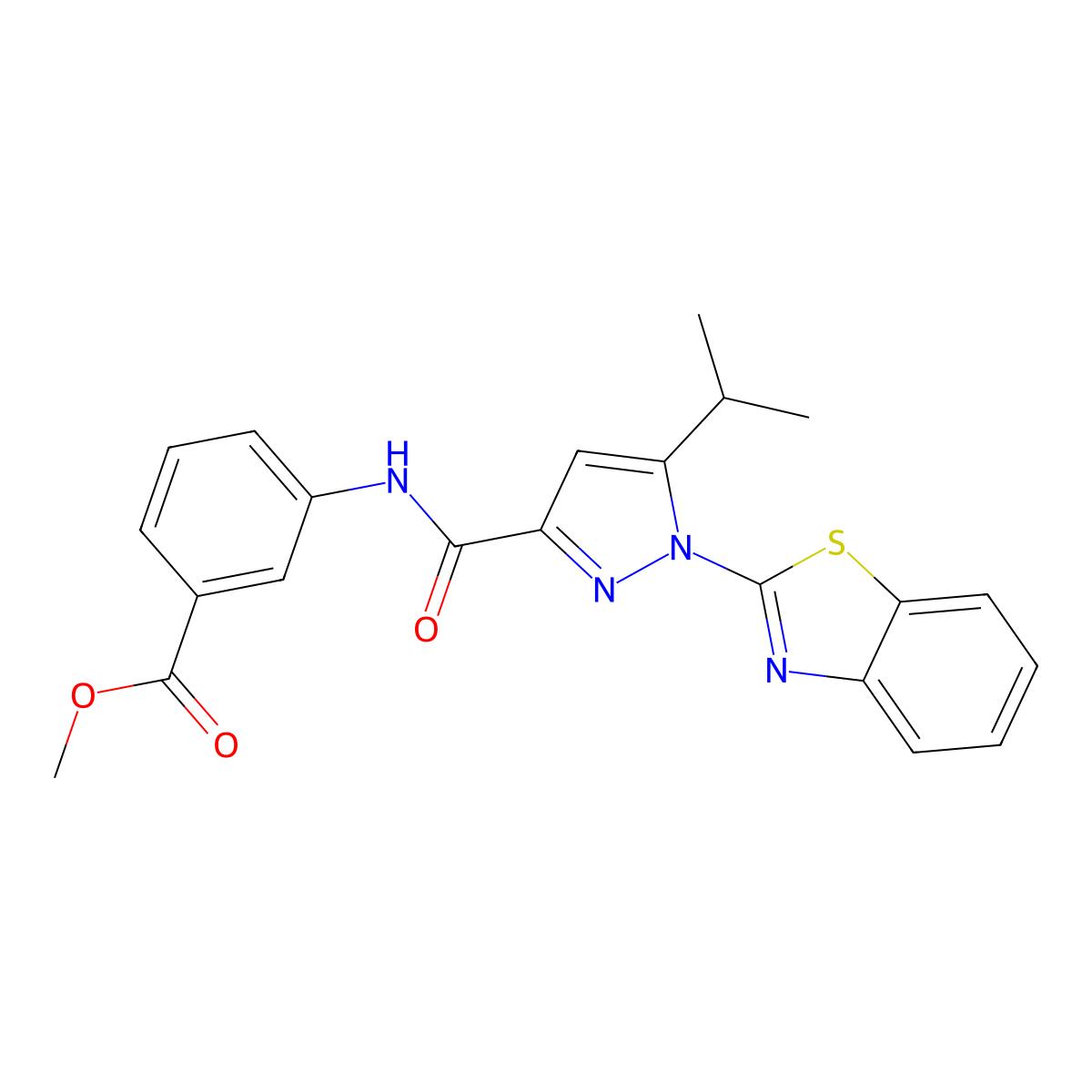 methyl 3-(1-(benzo[d]thiazol-2-yl)-5-isopropyl-1H-pyrazole-3-carboxamido)benzoate molecular structure, CAS 1013806-67-1