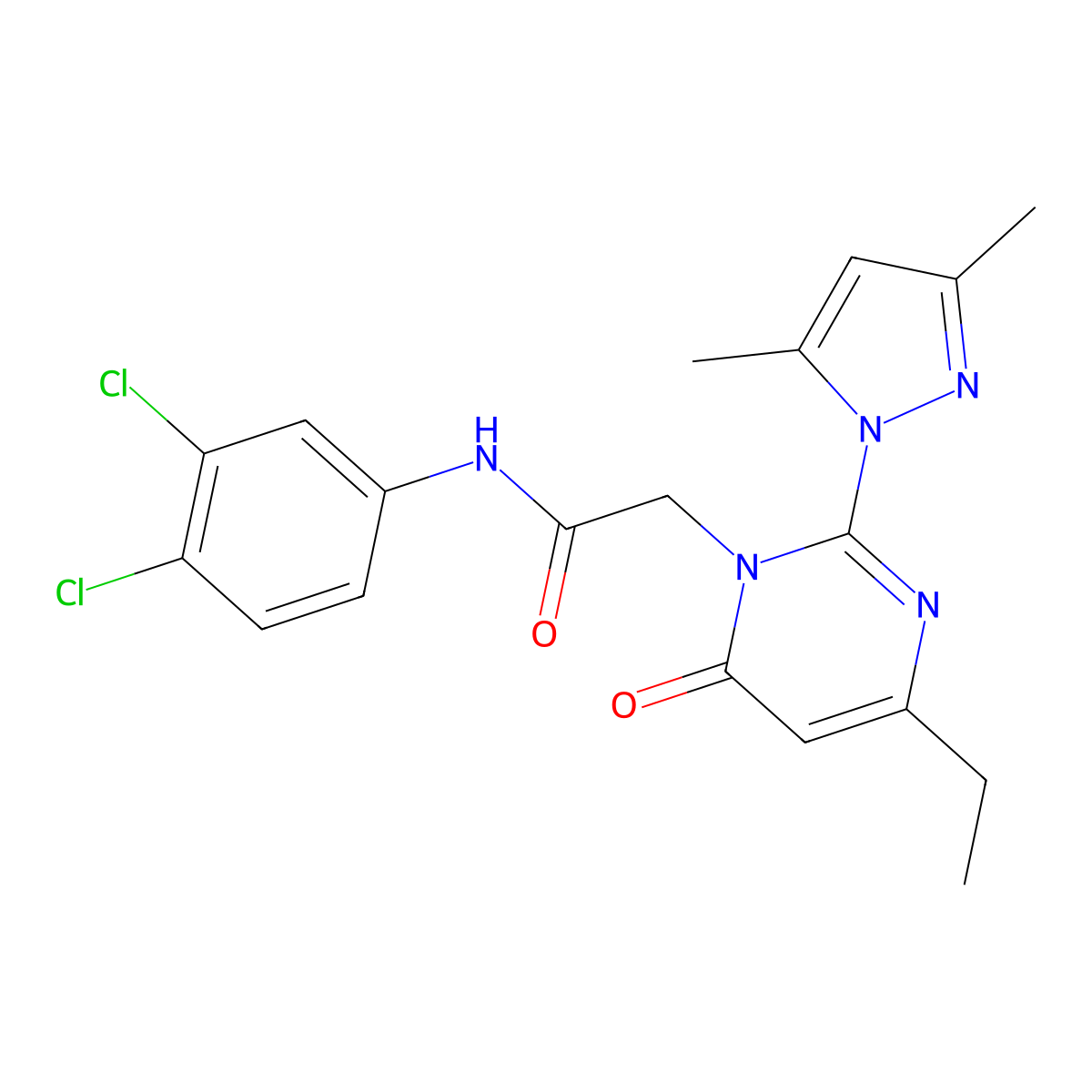 N-(3,4-dichlorophenyl)-2-(2-(3,5-dimethyl-1H-pyrazol-1-yl)-4-ethyl-6-oxopyrimidin-1(6H)-yl)acetamide molecular structure, CAS 1013806-74-0