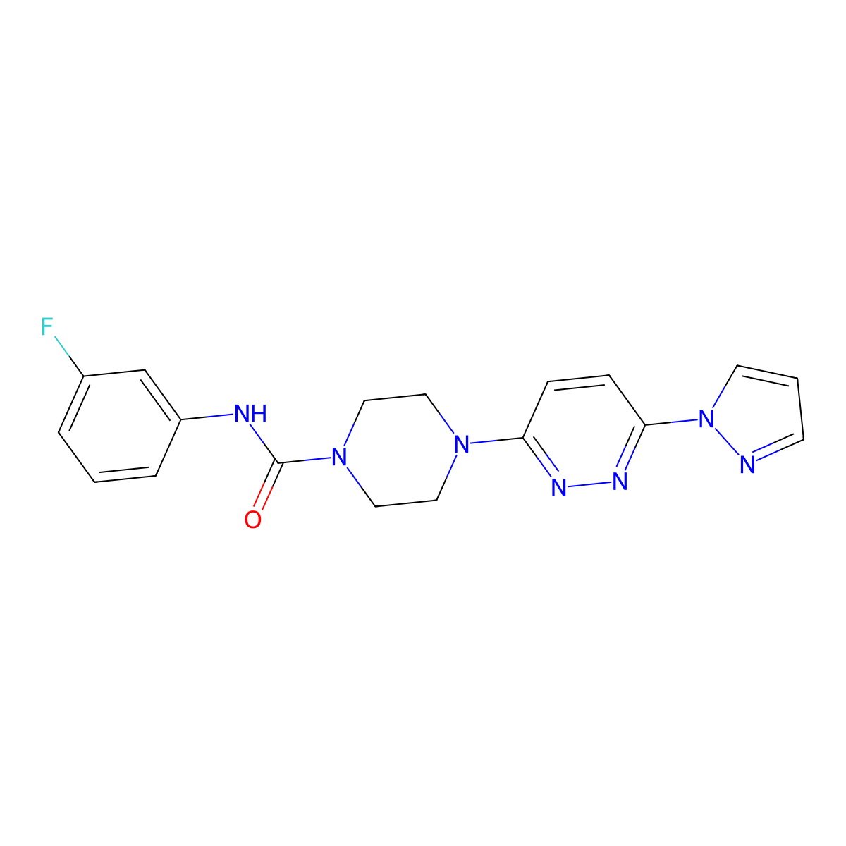 N-(3-fluorophenyl)-4-[6-(1H-pyrazol-1-yl)pyridazin-3-yl]piperazine-1-carboxamide molecular structure, CAS 1013807-44-7