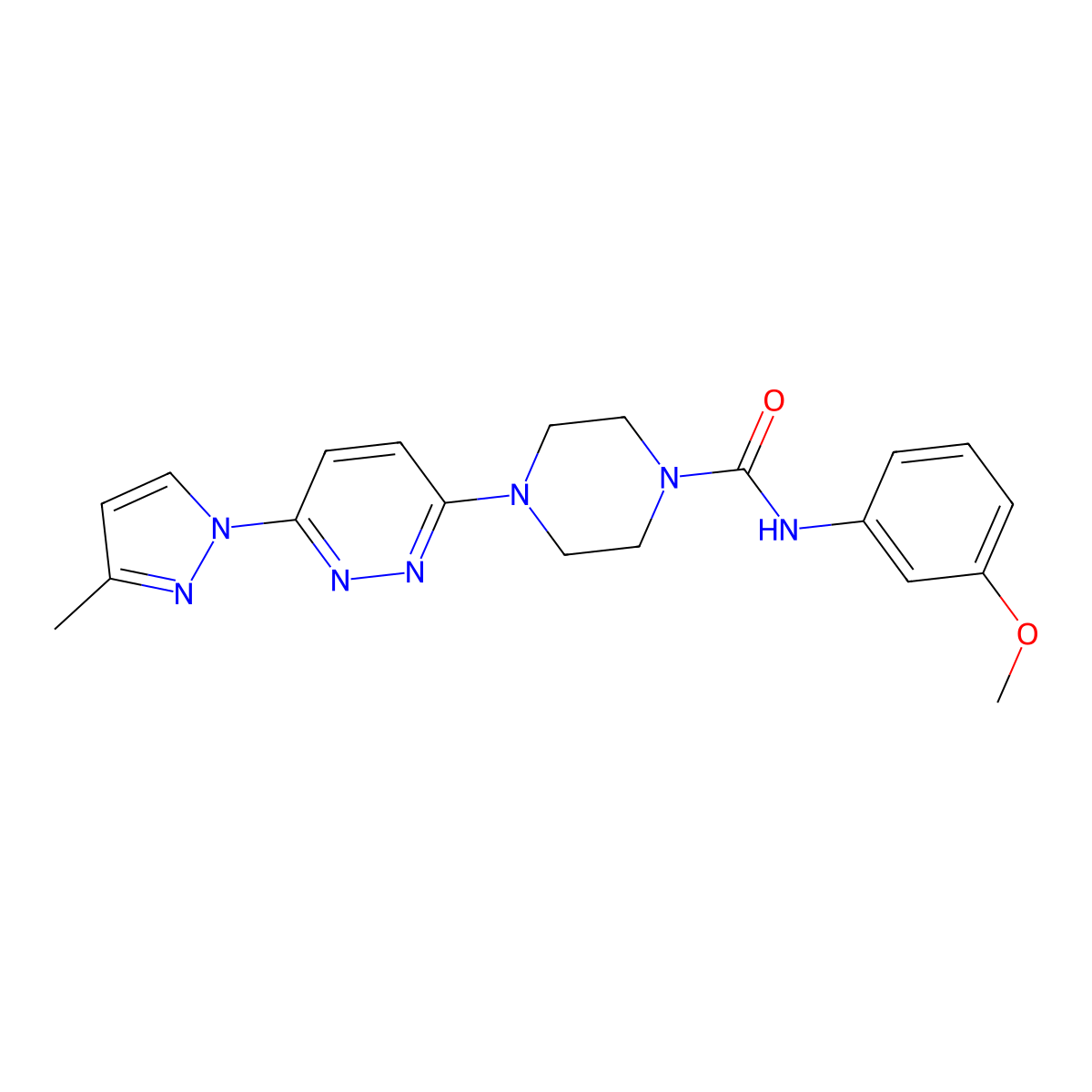 N-(3-methoxyphenyl)-4-(6-(3-methyl-1H-pyrazol-1-yl)pyridazin-3-yl)piperazine-1-carboxamide molecular structure, CAS 1013807-51-6