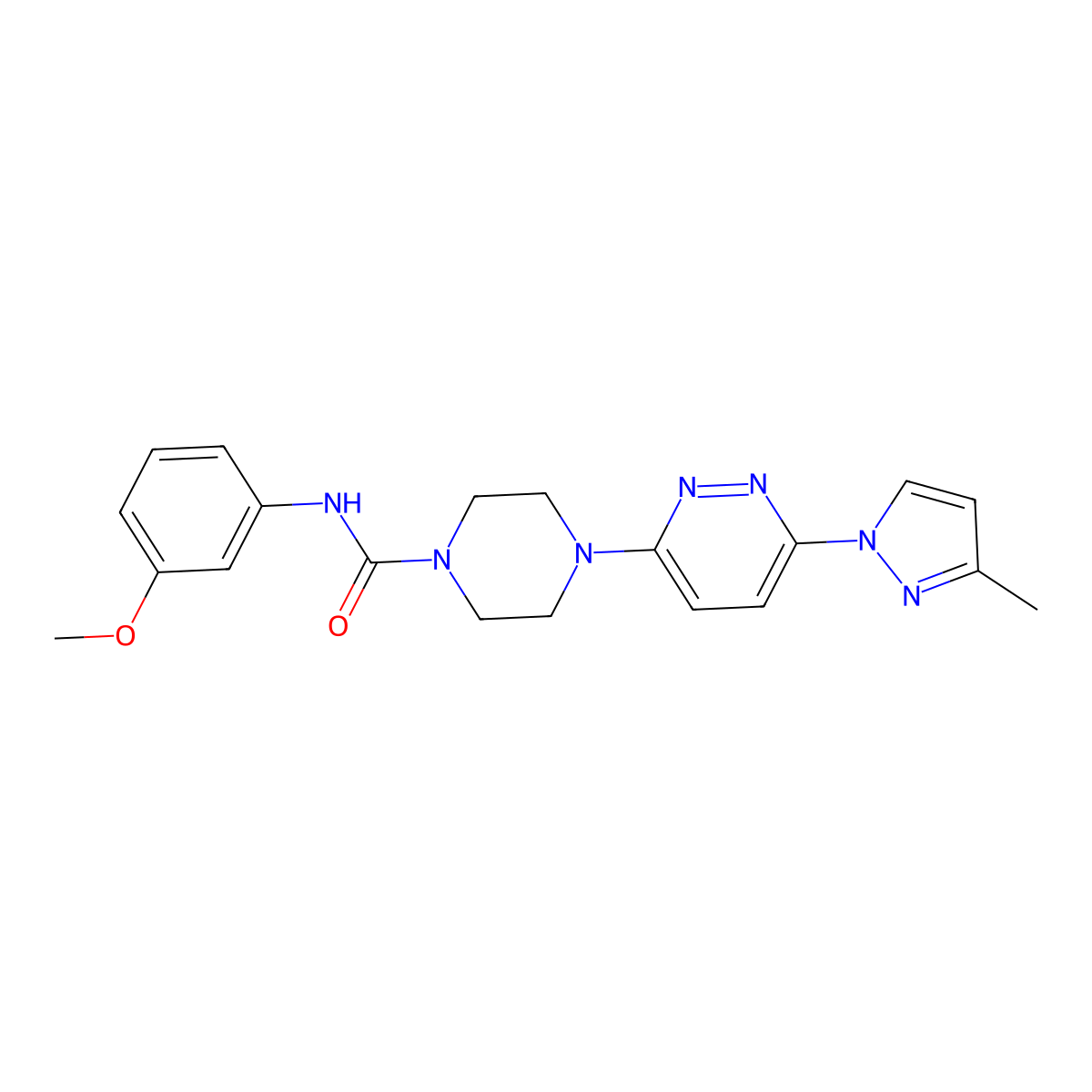 N-(3-methoxyphenyl)-4-(6-(3-methyl-1H-pyrazol-1-yl)pyridazin-3-yl)piperazine-1-carboxamide molecular structure, CAS 1013807-51-6