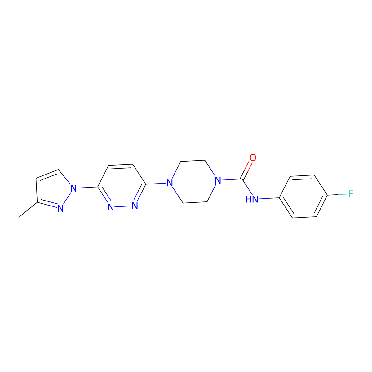N-(4-fluorophenyl)-4-(6-(3-methyl-1H-pyrazol-1-yl)pyridazin-3-yl)piperazine-1-carboxamide molecular structure, CAS 1013807-71-0