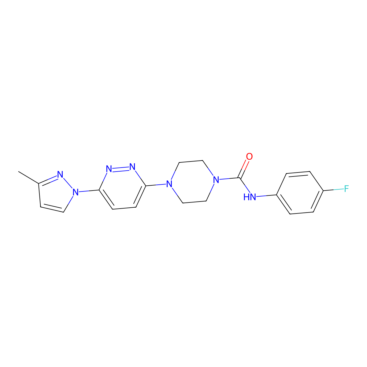 N-(4-fluorophenyl)-4-(6-(3-methyl-1H-pyrazol-1-yl)pyridazin-3-yl)piperazine-1-carboxamide molecular structure, CAS 1013807-71-0