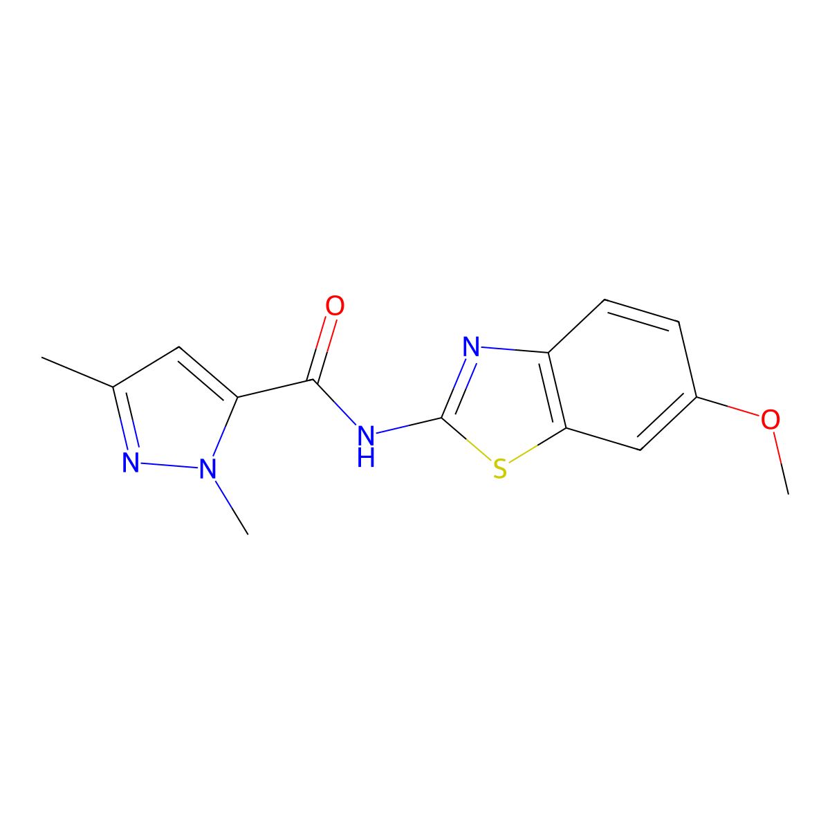 N-(6-methoxybenzo[d]thiazol-2-yl)-1,3-dimethyl-1H-pyrazole-5-carboxamide molecular structure, CAS 1013807-96-9