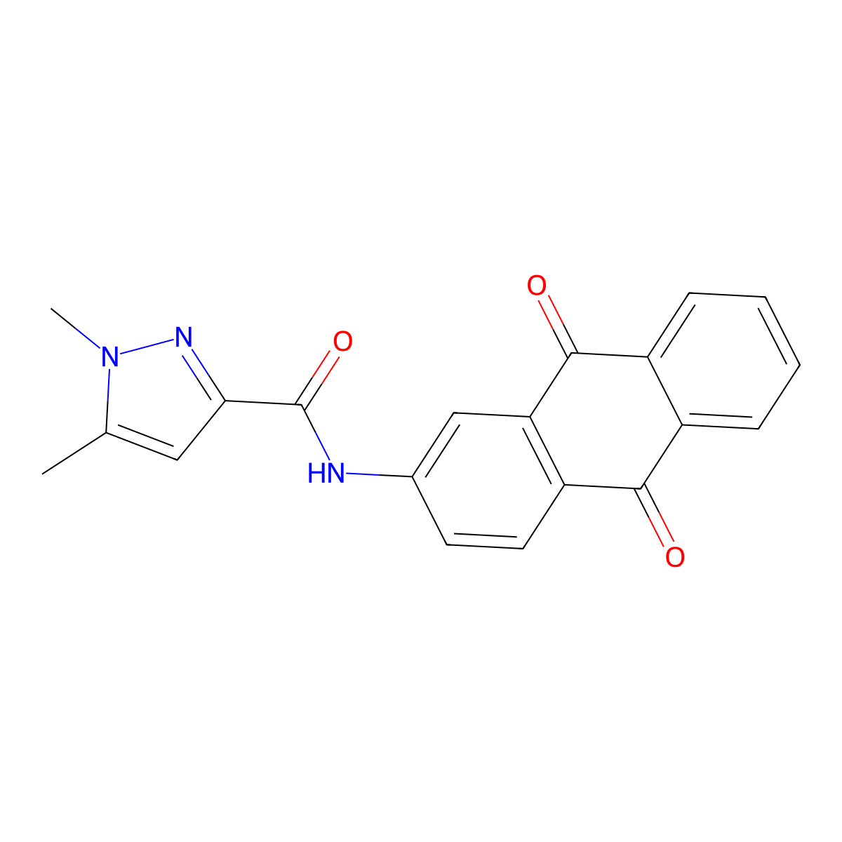 N-(9,10-dioxo-9,10-dihydroanthracen-2-yl)-1,5-dimethyl-1H-pyrazole-3-carboxamide molecular structure, CAS 1013808-08-6