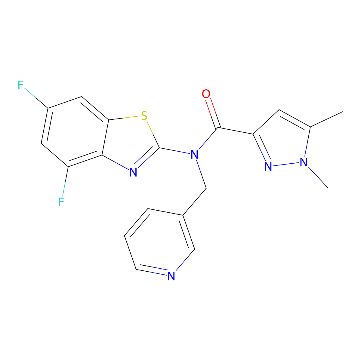 N-(4,6-difluorobenzo[d]thiazol-2-yl)-1,5-dimethyl-N-(pyridin-3-ylmethyl)-1H-pyrazole-3-carboxamide molecular structure, CAS 1013808-78-0