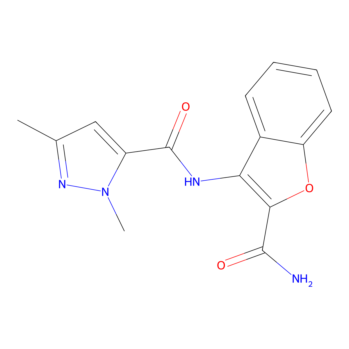 N-(2-carbamoylbenzofuran-3-yl)-1,3-dimethyl-1H-pyrazole-5-carboxamide molecular structure, CAS 1013808-87-1