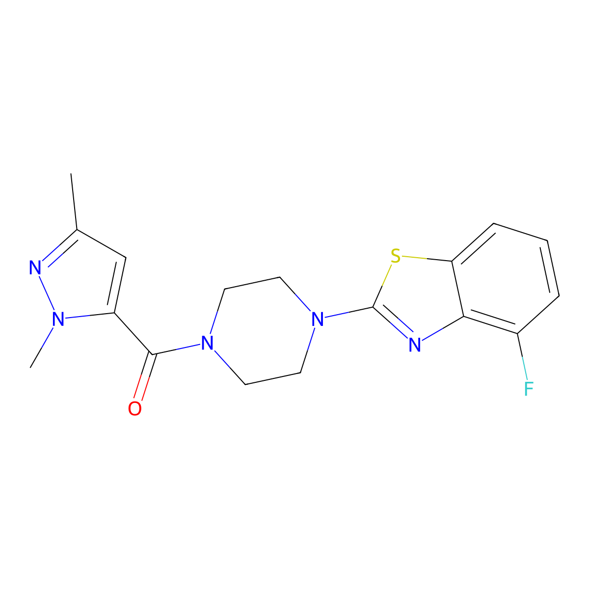 (1,3-dimethyl-1H-pyrazol-5-yl)(4-(4-fluorobenzo[d]thiazol-2-yl)piperazin-1-yl)methanone molecular structure, CAS 1013808-94-0