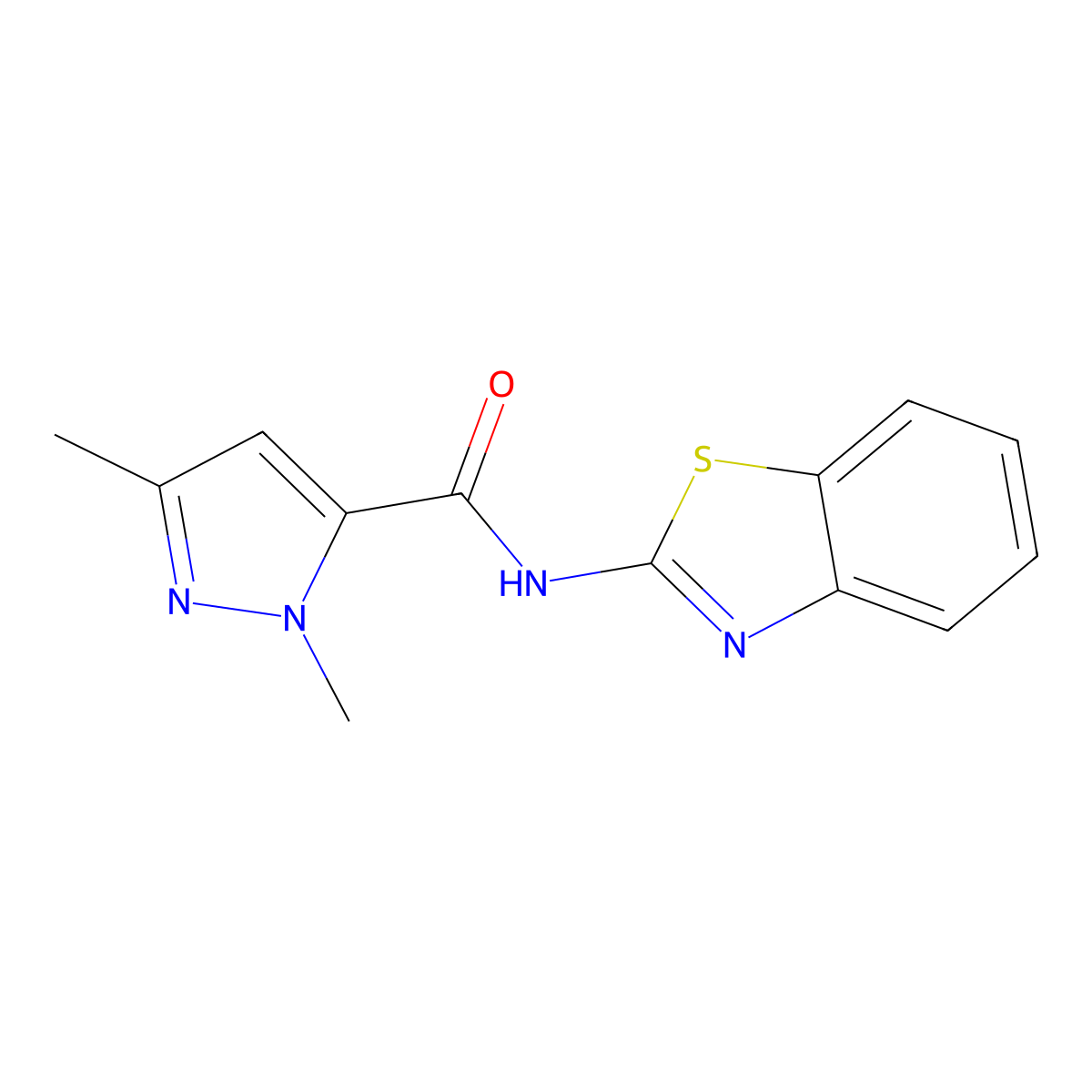 N-(benzo[d]thiazol-2-yl)-1,3-dimethyl-1H-pyrazole-5-carboxamide molecular structure, CAS 1013809-12-5