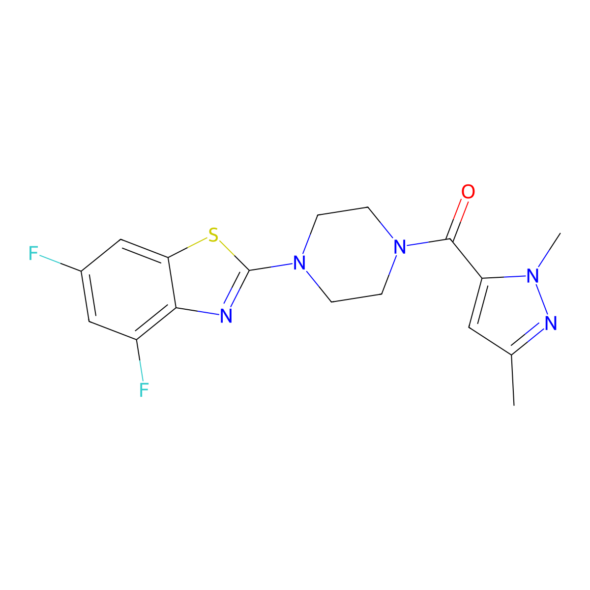 (4-(4,6-difluorobenzo[d]thiazol-2-yl)piperazin-1-yl)(1,3-dimethyl-1H-pyrazol-5-yl)methanone molecular structure, CAS 1013809-24-9