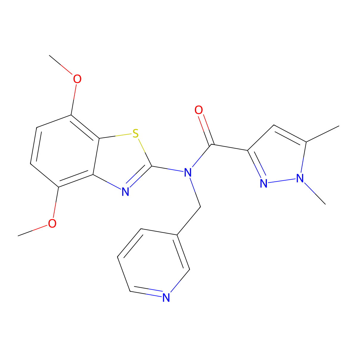 N-(4,7-dimethoxybenzo[d]thiazol-2-yl)-1,5-dimethyl-N-(pyridin-3-ylmethyl)-1H-pyrazole-3-carboxamide molecular structure, CAS 1013809-40-9