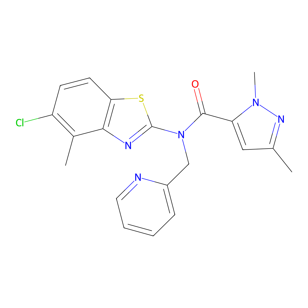 N-(5-chloro-4-methylbenzo[d]thiazol-2-yl)-1,3-dimethyl-N-(pyridin-2-ylmethyl)-1H-pyrazole-5-carboxamide molecular structure, CAS 1013809-70-5