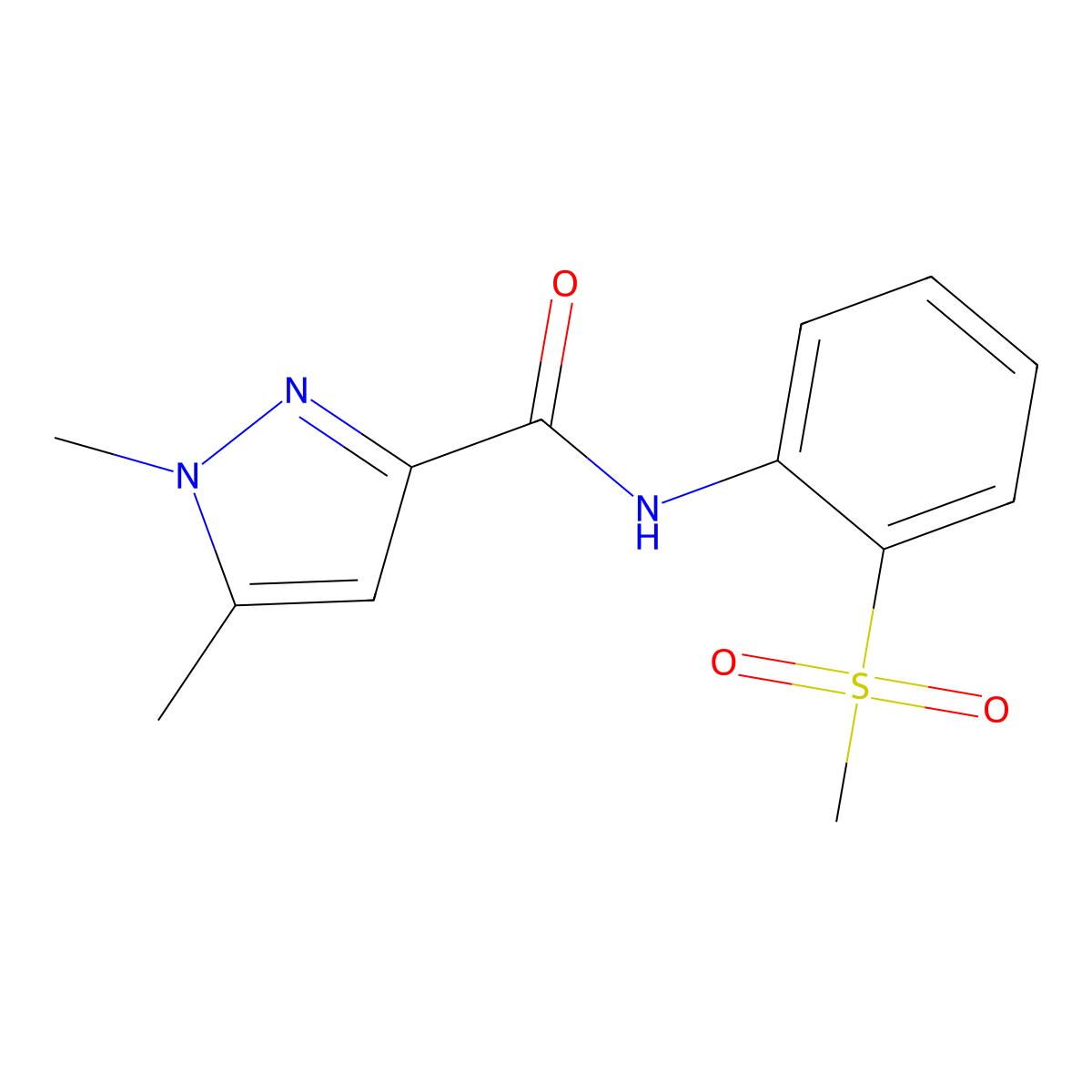 1,5-dimethyl-N-(2-(methylsulfonyl)phenyl)-1H-pyrazole-3-carboxamide molecular structure, CAS 1013810-15-5