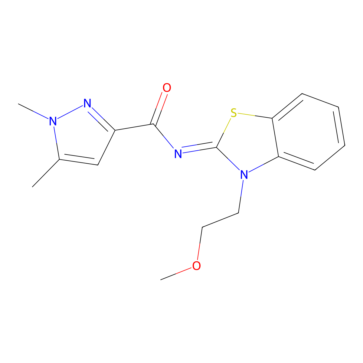 (Z)-N-(3-(2-methoxyethyl)benzo[d]thiazol-2(3H)-ylidene)-1,5-dimethyl-1H-pyrazole-3-carboxamide molecular structure, CAS 1013810-53-1
