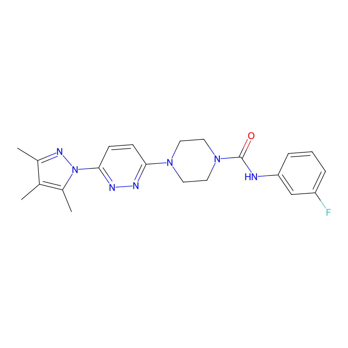 N-(3-fluorophenyl)-4-(6-(3,4,5-trimethyl-1H-pyrazol-1-yl)pyridazin-3-yl)piperazine-1-carboxamide molecular structure, CAS 1013817-30-5