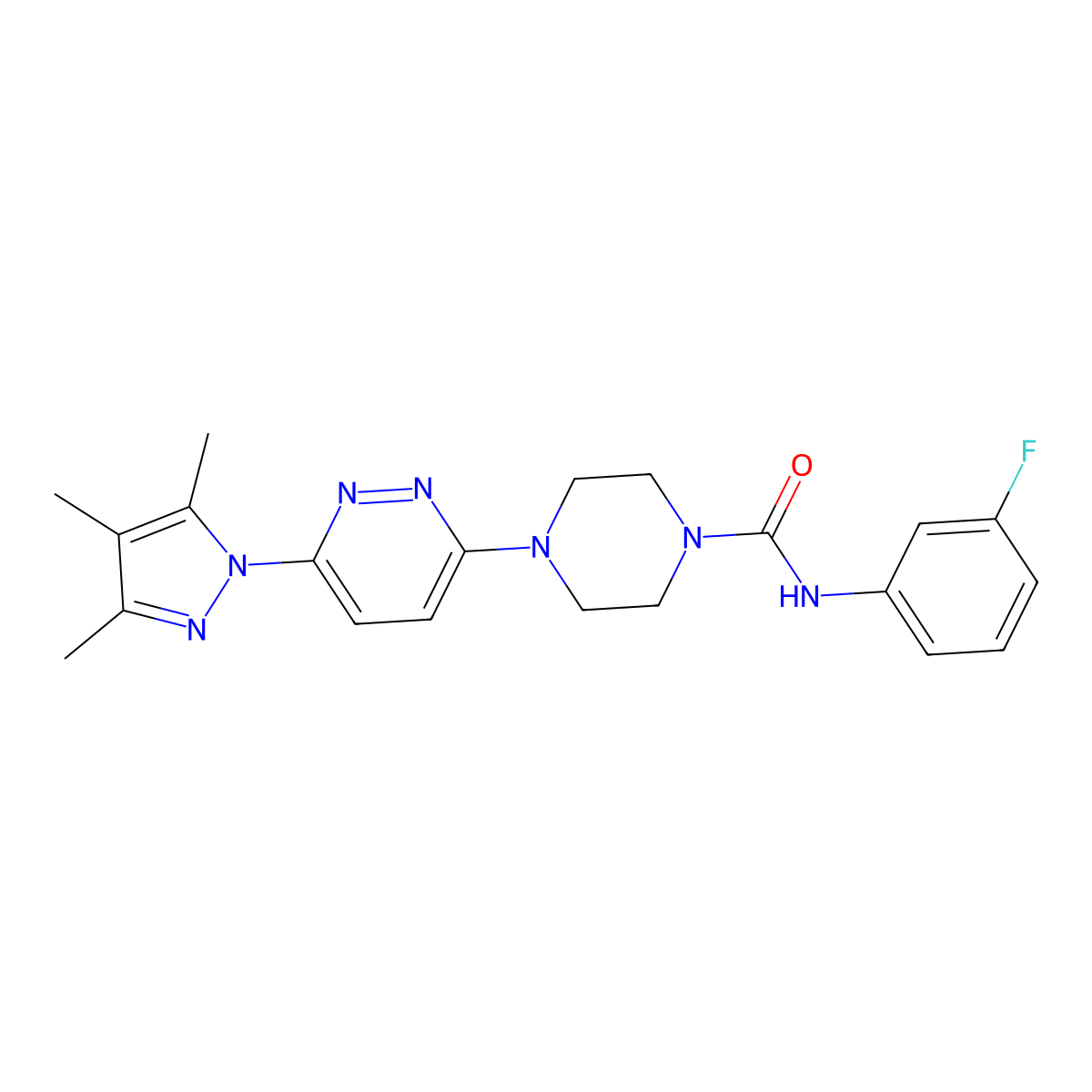 N-(3-fluorophenyl)-4-(6-(3,4,5-trimethyl-1H-pyrazol-1-yl)pyridazin-3-yl)piperazine-1-carboxamide molecular structure, CAS 1013817-30-5