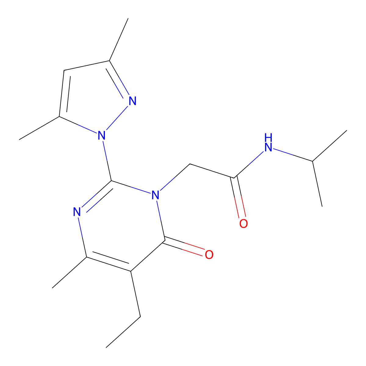 2-(2-(3,5-dimethyl-1H-pyrazol-1-yl)-5-ethyl-4-methyl-6-oxopyrimidin-1(6H)-yl)-N-isopropylacetamide molecular structure, CAS 1013817-33-8