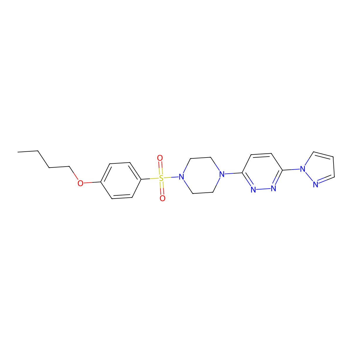 3-(4-((4-butoxyphenyl)sulfonyl)piperazin-1-yl)-6-(1H-pyrazol-1-yl)pyridazine molecular structure, CAS 1013817-87-2