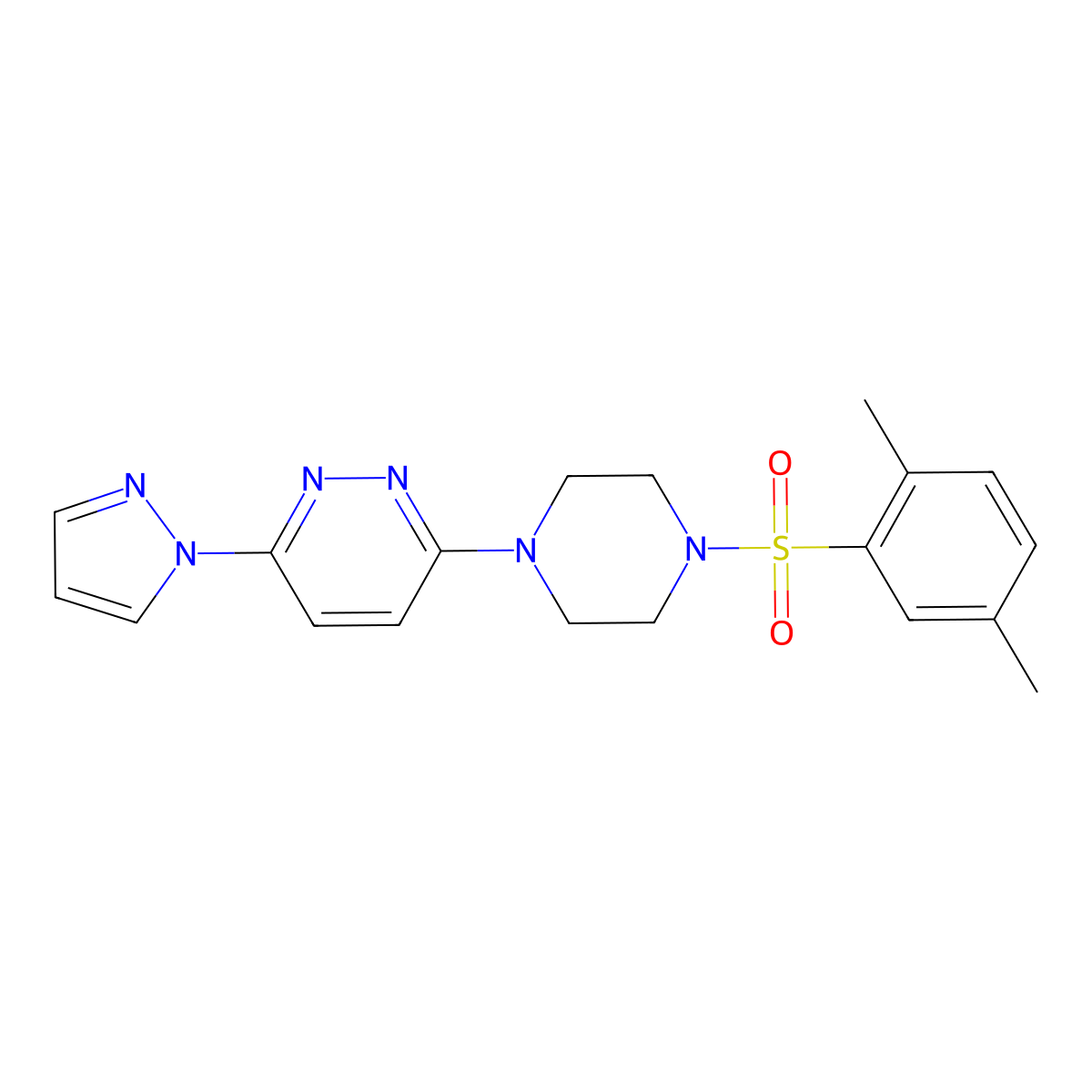 3-(4-((2,5-dimethylphenyl)sulfonyl)piperazin-1-yl)-6-(1H-pyrazol-1-yl)pyridazine molecular structure, CAS 1013818-07-9