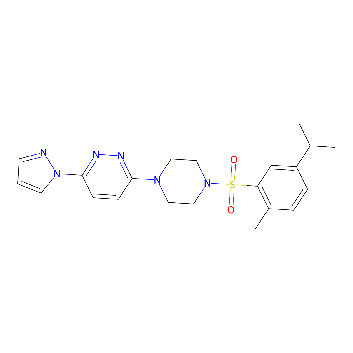 3-(4-((5-isopropyl-2-methylphenyl)sulfonyl)piperazin-1-yl)-6-(1H-pyrazol-1-yl)pyridazine molecular structure, CAS 1013818-14-8