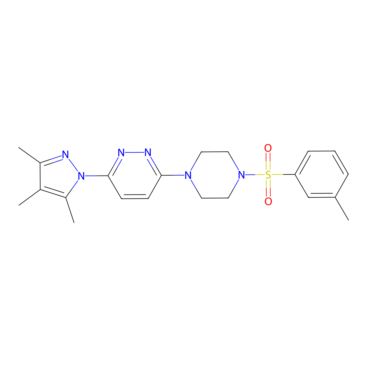 3-(4-(m-tolylsulfonyl)piperazin-1-yl)-6-(3,4,5-trimethyl-1H-pyrazol-1-yl)pyridazine molecular structure, CAS 1013819-58-3