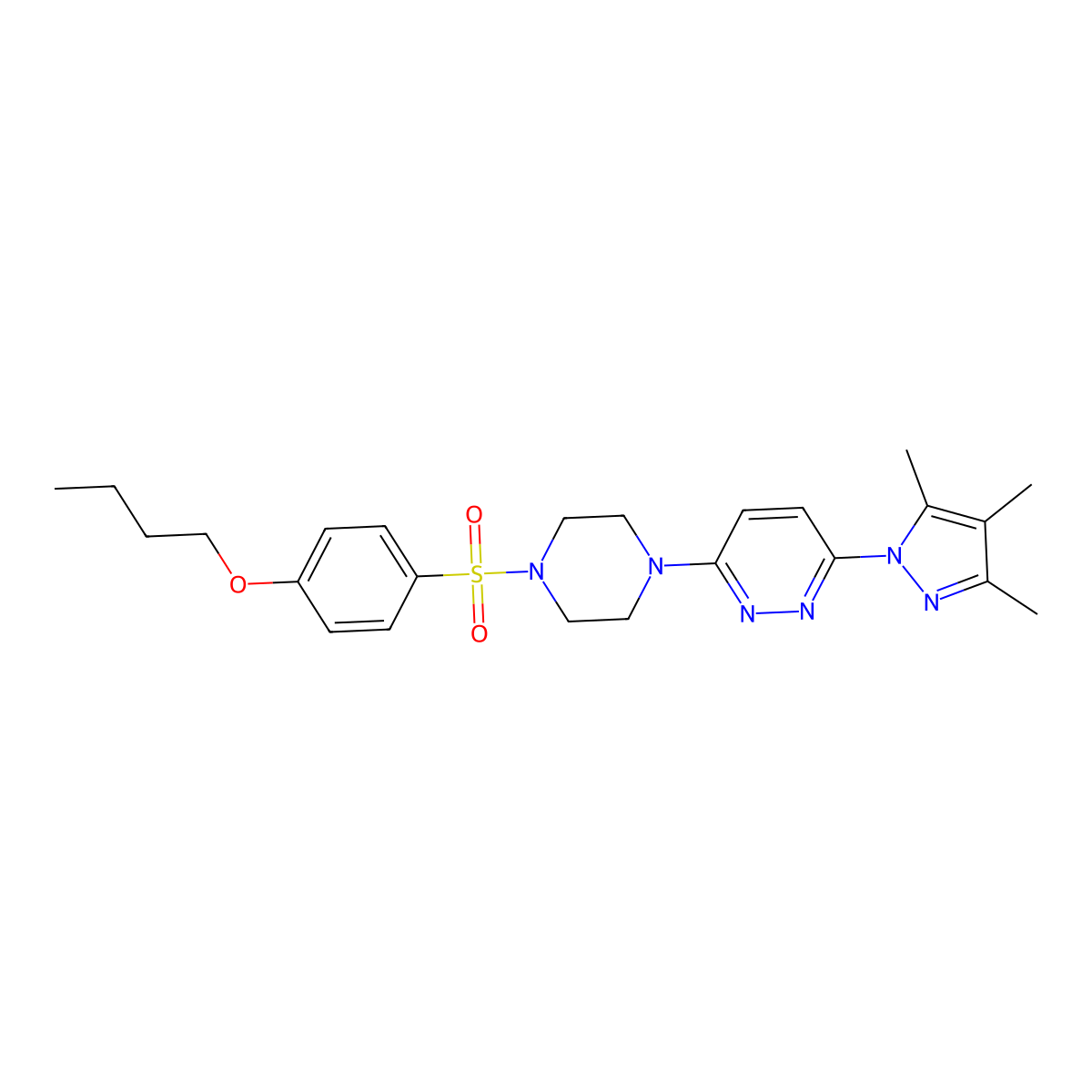 3-(4-((4-butoxyphenyl)sulfonyl)piperazin-1-yl)-6-(3,4,5-trimethyl-1H-pyrazol-1-yl)pyridazine molecular structure, CAS 1013819-96-9