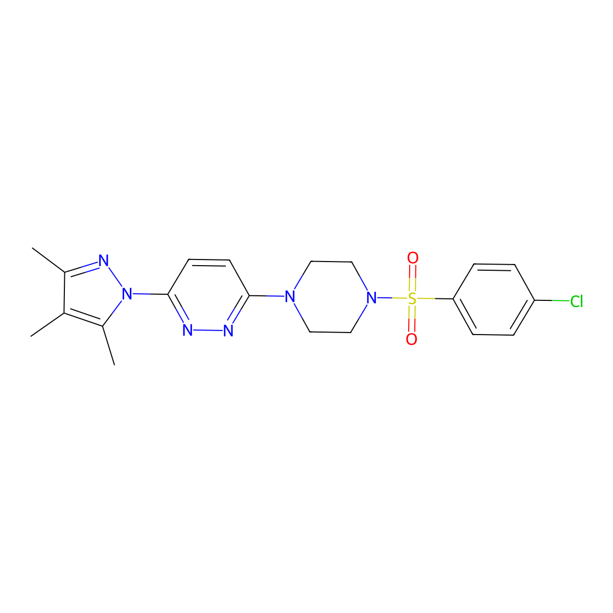 3-(4-((4-chlorophenyl)sulfonyl)piperazin-1-yl)-6-(3,4,5-trimethyl-1H-pyrazol-1-yl)pyridazine molecular structure, CAS 1013820-17-1