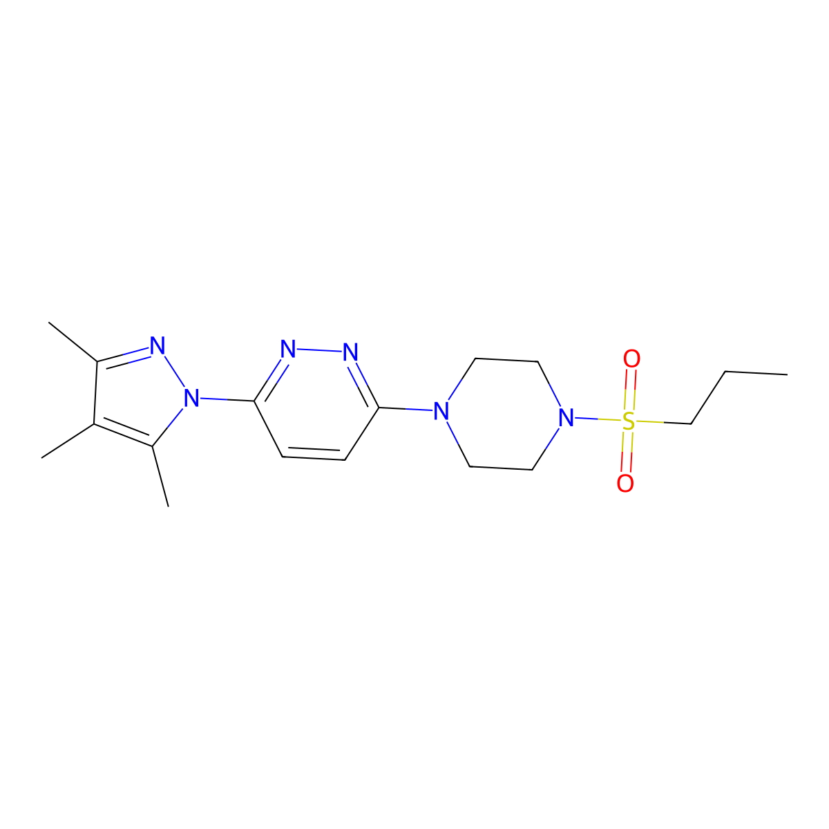 3-(4-(propylsulfonyl)piperazin-1-yl)-6-(3,4,5-trimethyl-1H-pyrazol-1-yl)pyridazine molecular structure, CAS 1013820-58-0